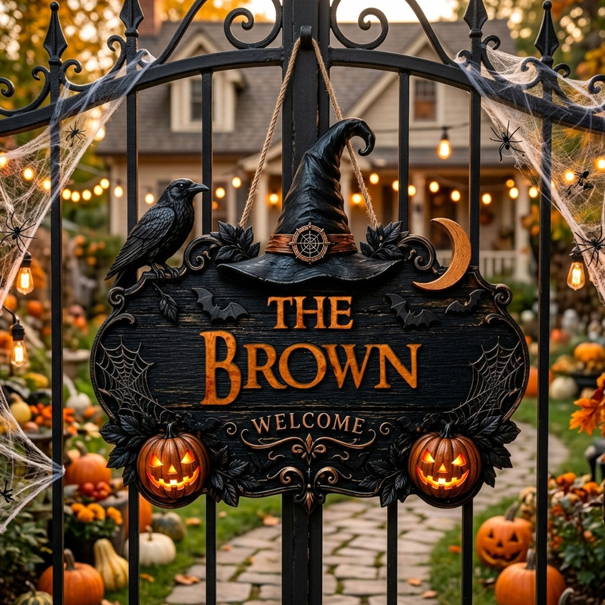 Halloween Witch Welcome Personalized Door Sign – Custom Family Name Porch Decor