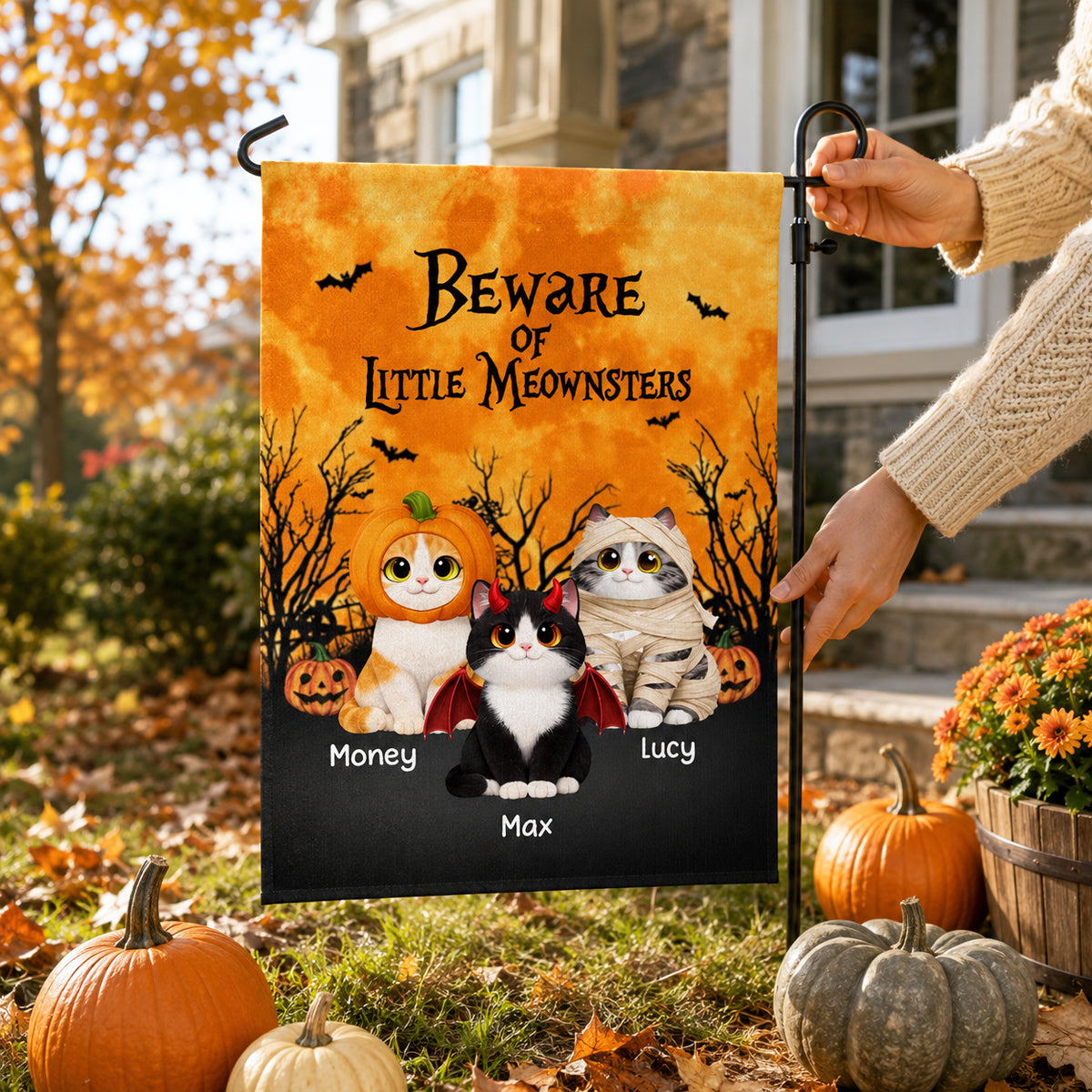 Halloween Theme Beware Of Little Meownsters Cats - Personalized Garden Flag - Halloween Decor For Cat Lovers