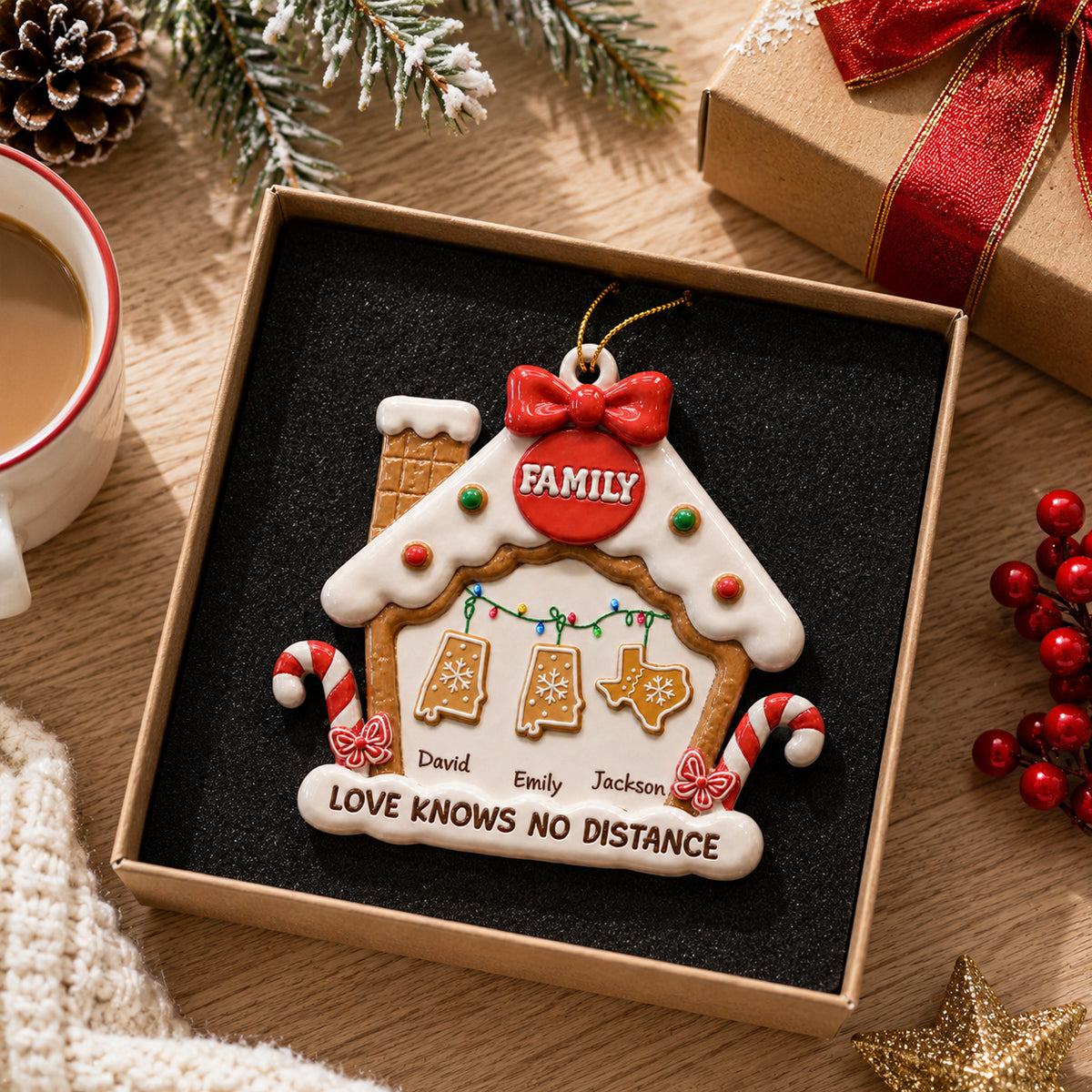 Always Together, No Matter Where - Real 3D Raised Ornament - Personalized Christmas Birthday Gifts