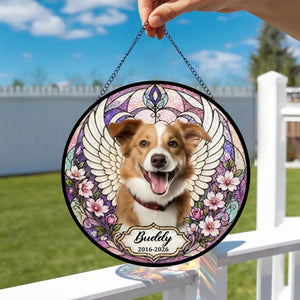 Custom Photo With Angel Wings - Personalized Memorial Stained Glass Suncatcher