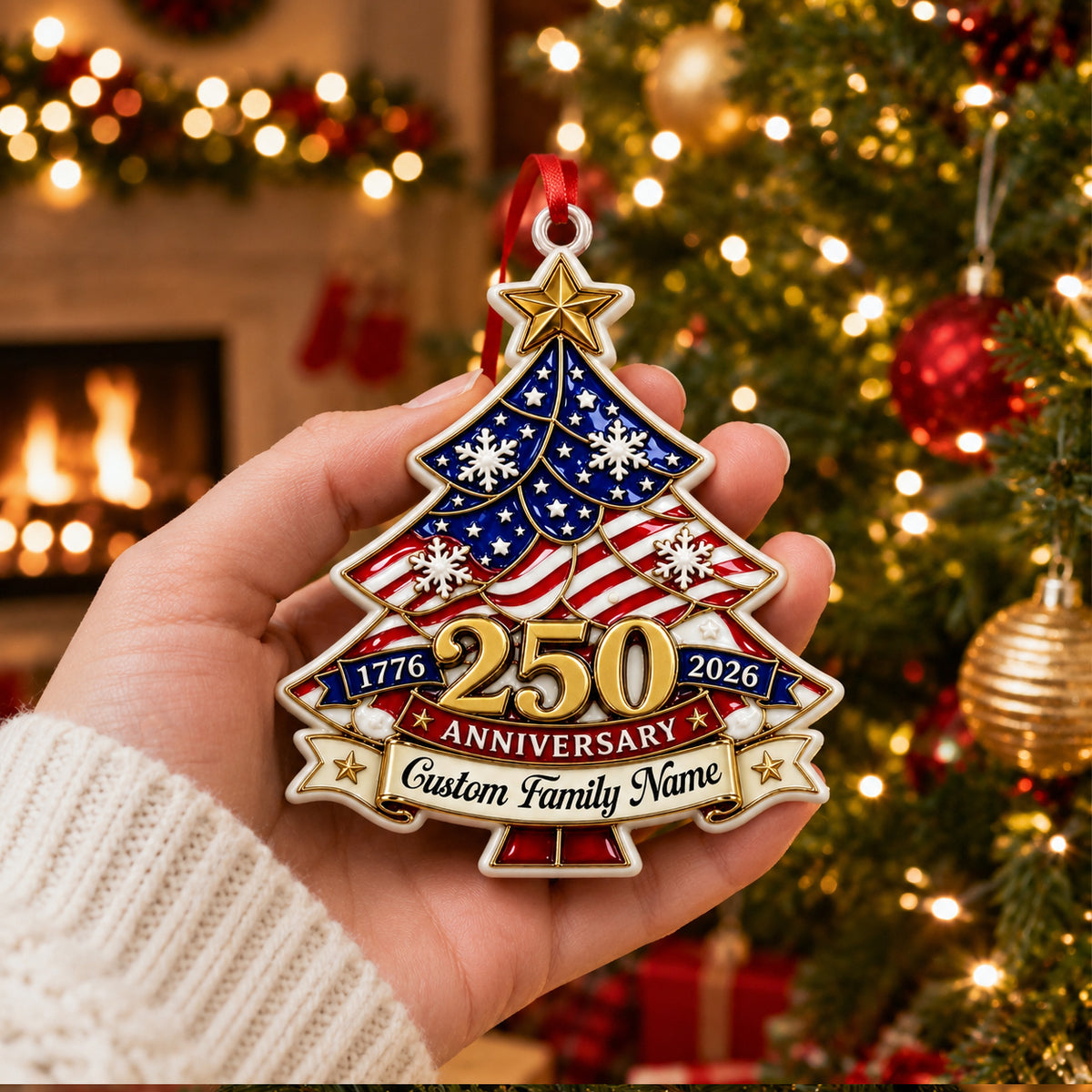 Christmas Tree Ornament 250th Anniversary - Real 3D Raised Ornament