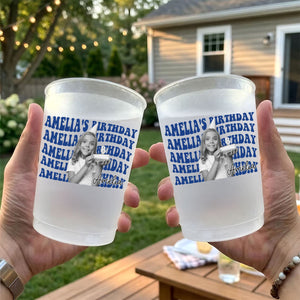 Personalized Birthday Vintage Photo Frosted Cups, Photo Birthday Night Cup, Birthday Party Favor Cup, Birthday Drinkware Face Cup