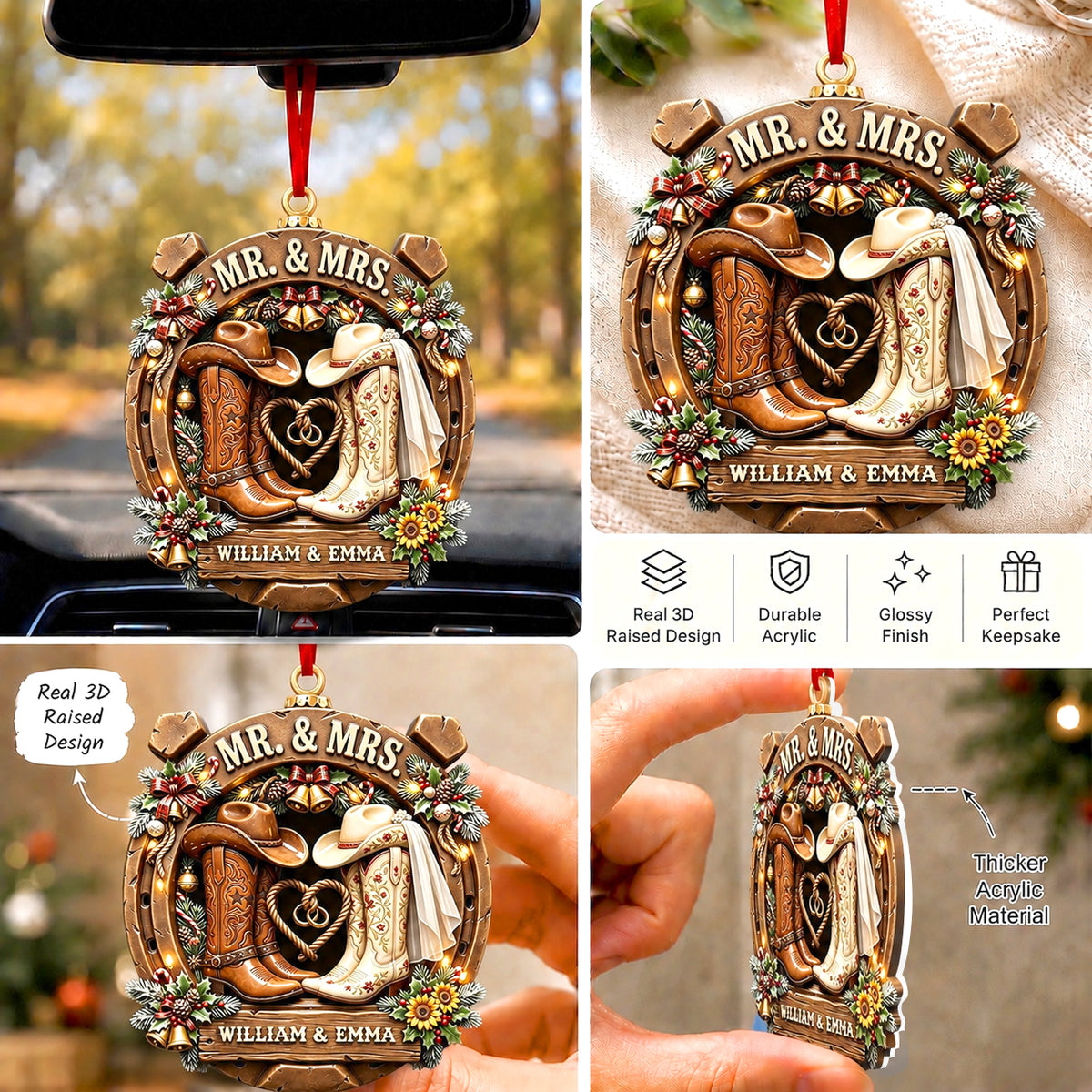 Cowboy Cowgirl Western Couple Ornament - Personalized Gifts For Couple Christmas Ornament