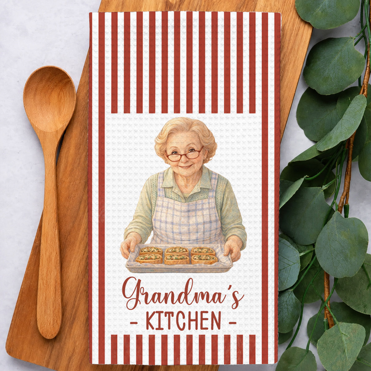 Mom Grandma Kitchen Vintage Stripe - Personalized Kitchen Towel