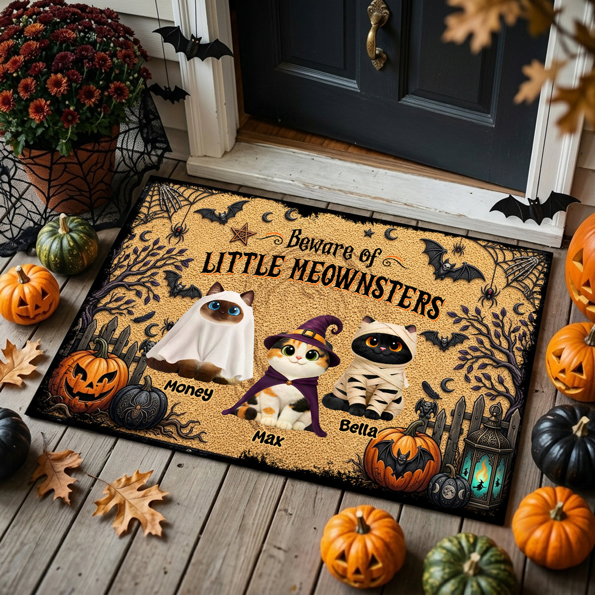 Spooky Halloween Beware of Little Cats Meownsters - Personalized Doormat - Halloween Gift For Cat Lovers, Halloween Decor