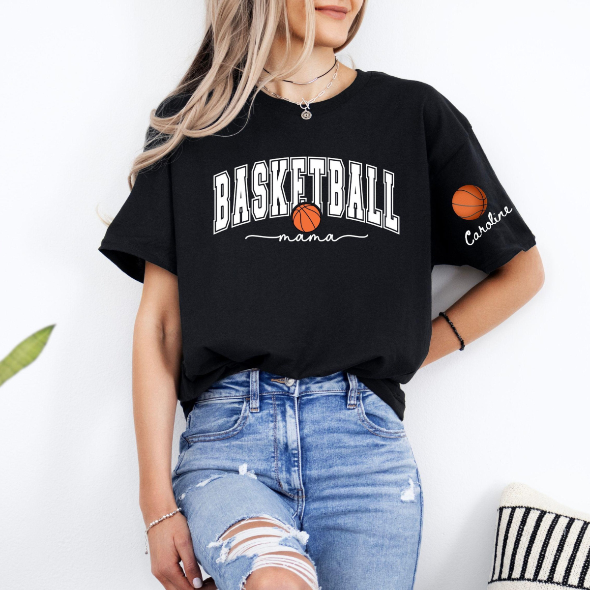 Custom Basketball Mom With Kids Name On Sleeve - Personalized Apparel - Gift For Mother