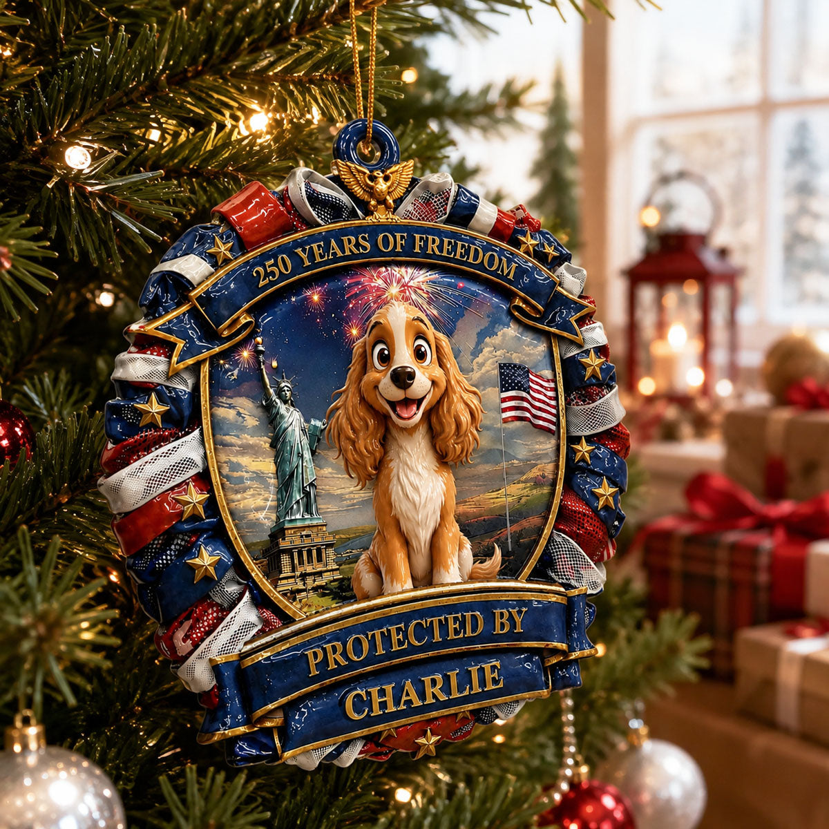 America Dog Lovers 250 Ornament - Patriotic Family Ornament - Real 3D Raised Ornament
