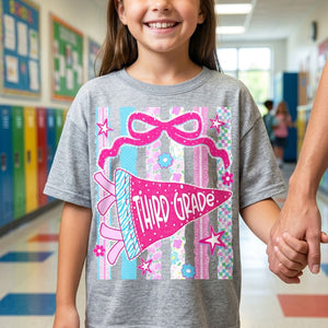 Retro Striped Floral Pennant Flag School Grade Coquette Png Bundle, Pre-K to 4th Grade - Back To School T-shirt