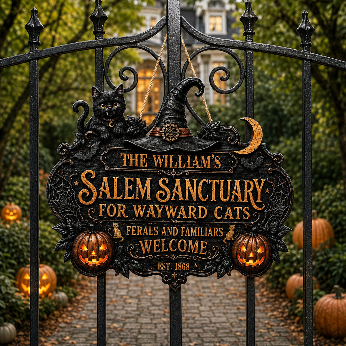 Salem Sanctuary For Wayward Cats Ferals And Familiars Welcome - Personalized Wood Sign