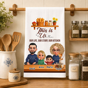 Our Life Our Story Our Kitchen - Personalized Name Waffle Weave Kitchen Towel, Housewarming Gift