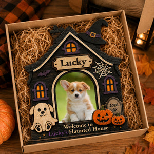 Personalized Spooky Pet House Plaque, Custom Dog Portrait Halloween Decoration, Unique Gift for Dog Moms & Dog Dads