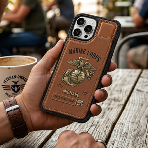 Personalized USMC 250th Anniversary Leather Wallet Phone Case