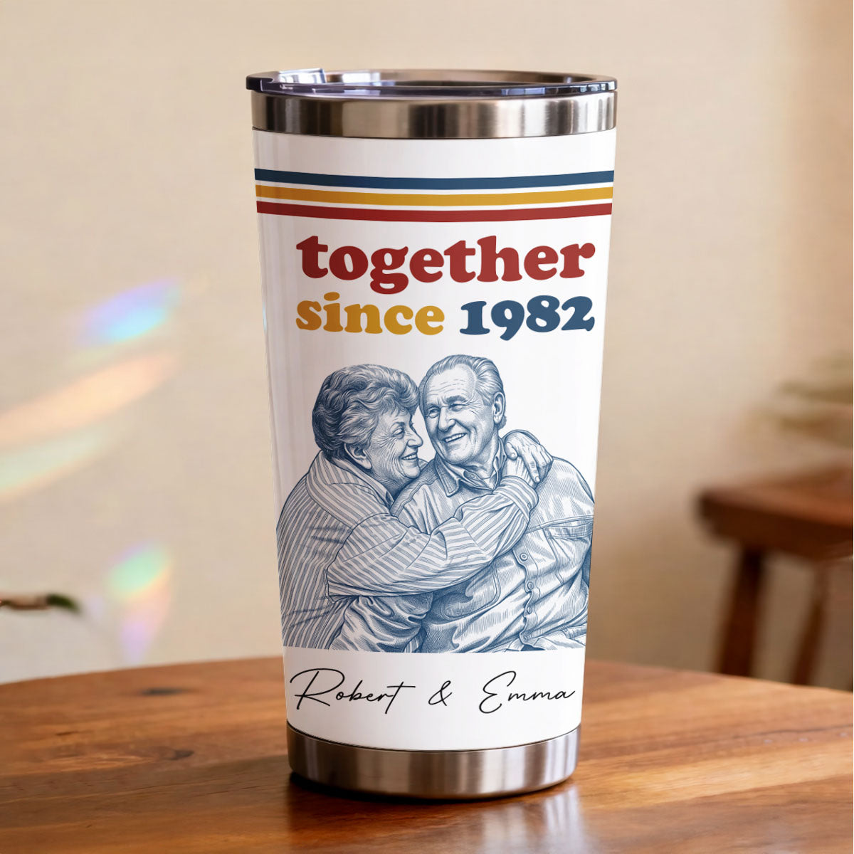Together Since Custom Photo Sketch Line Art - Personalized Tumbler - Anniversary Gift For Him, Her