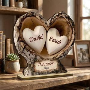 Personalized Wooden Heart Tree Keepsake with Custom Names & Date