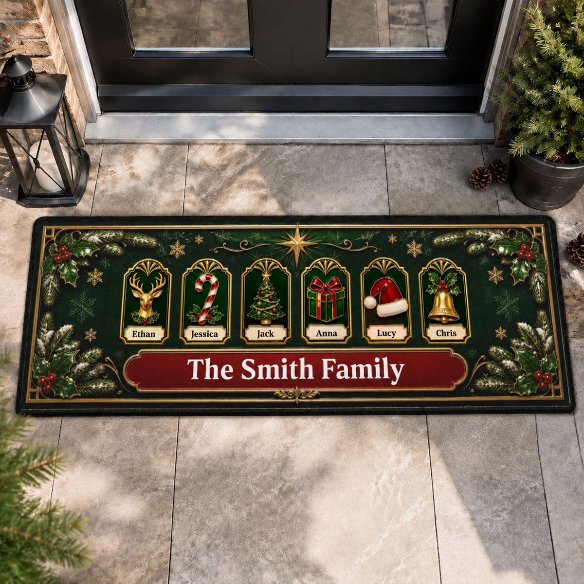 Jolly Jingle Gift Hat Runner Rug, Personalized Holiday Kitchen Mat, Home Xmas Gift