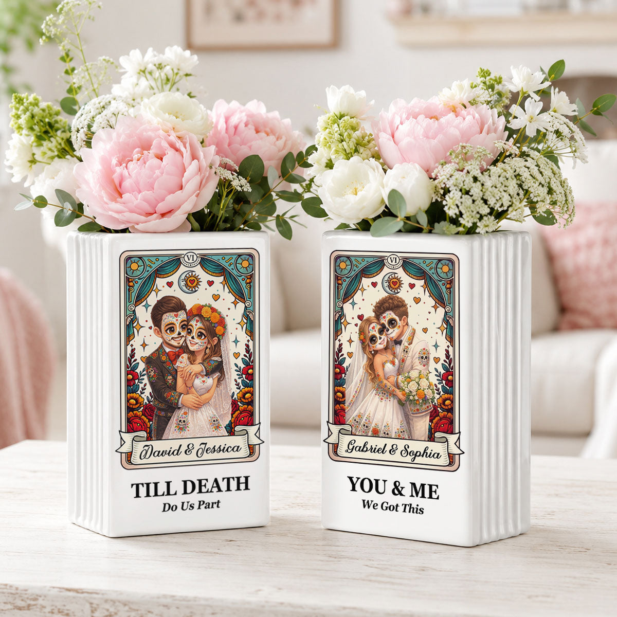 Custom Photo Semi Realistic Portrait You & Me We Got This - Ceramic Book Flower Vase