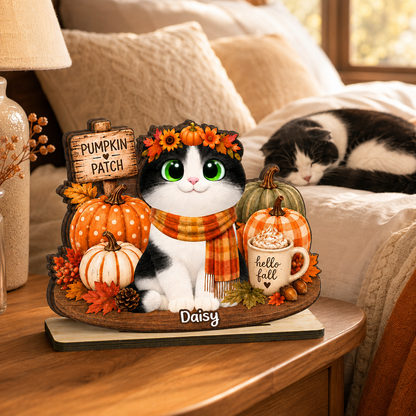 Fall Season Cats Pumpkin Patch - Personalized Wooden Plaque - Fall Decor for Cat Lovers