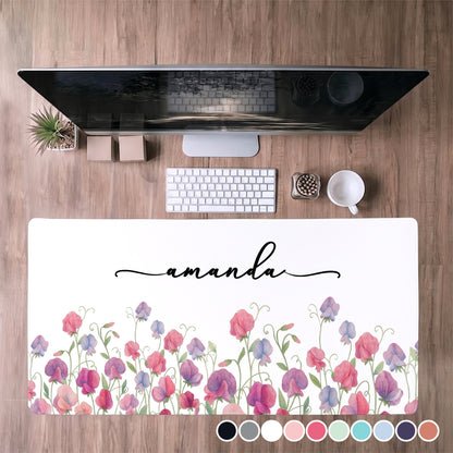 Birth Flower And Name - Personalized Leather Desk Mat