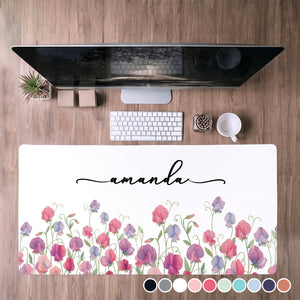 Birth Flower And Name - Personalized Leather Desk Mat