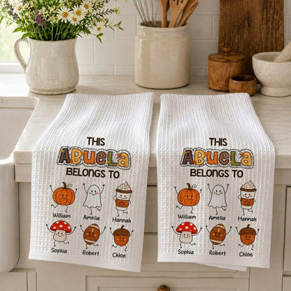 Fall Season This Grandma Belongs To - Personalized Name Waffle Weave Kitchen Towel, Housewarming Gift