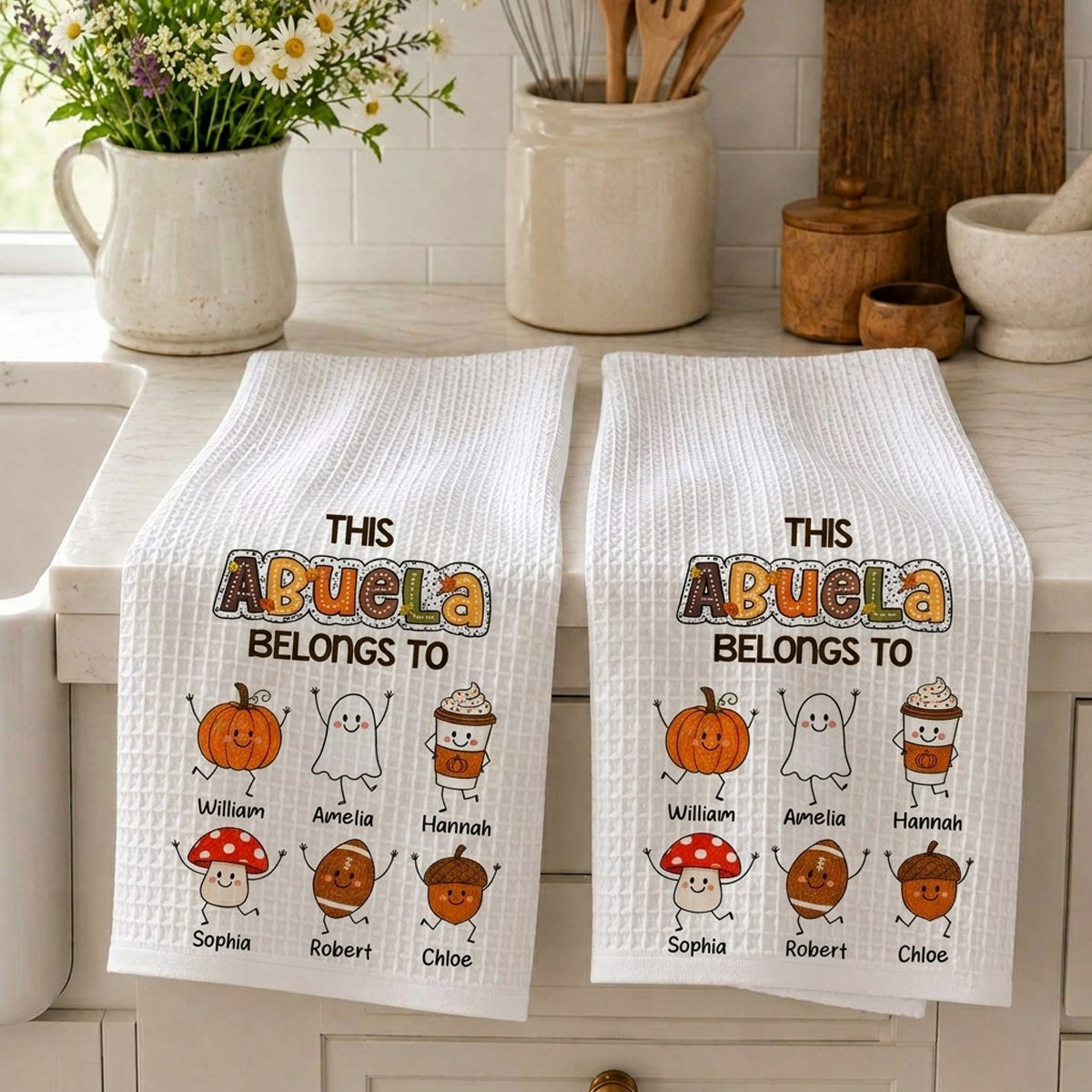 Fall Season This Grandma Belongs To - Personalized Name Waffle Weave Kitchen Towel, Housewarming Gift
