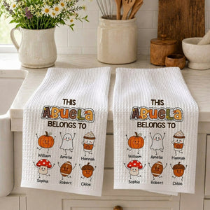 Fall Season This Grandma Belongs To - Personalized Name Waffle Weave Kitchen Towel, Housewarming Gift