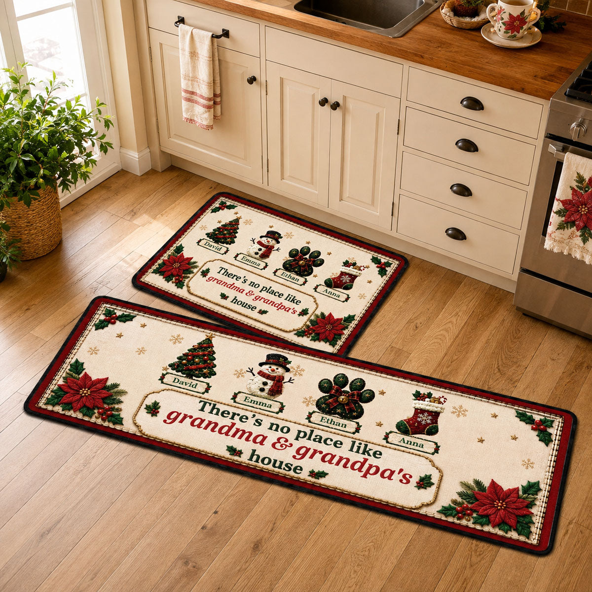 Christmas Family Together Runner Rug, Personalized Holiday Kitchen Mat, Home Xmas Gift