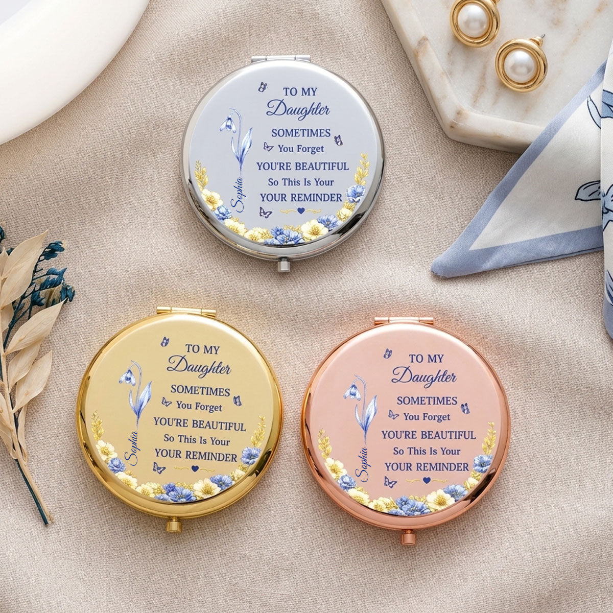 Toile De Jouy Birth Flower Sometimes You Forget You're Beautiful - Personalized Compact Mirror