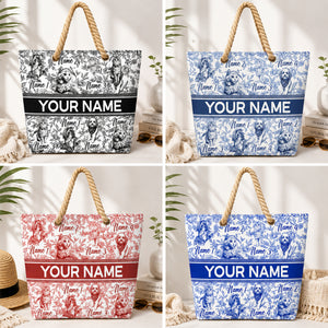 Chinoiserie Toile Dog Mom Cat Mom - Personalized Beach Bag