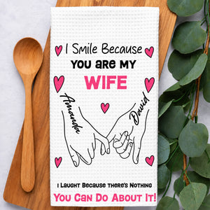 I Laugh Because There's Nothing You Can Do About It! - Personalized Name Waffle Weave Kitchen Towel, Housewarming Gift