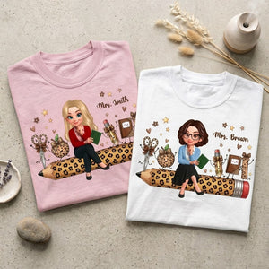 Leopard Pattern School Suppliers Happy Teacher - Personalized Apparel - Gift F0r Teacher, Back To School