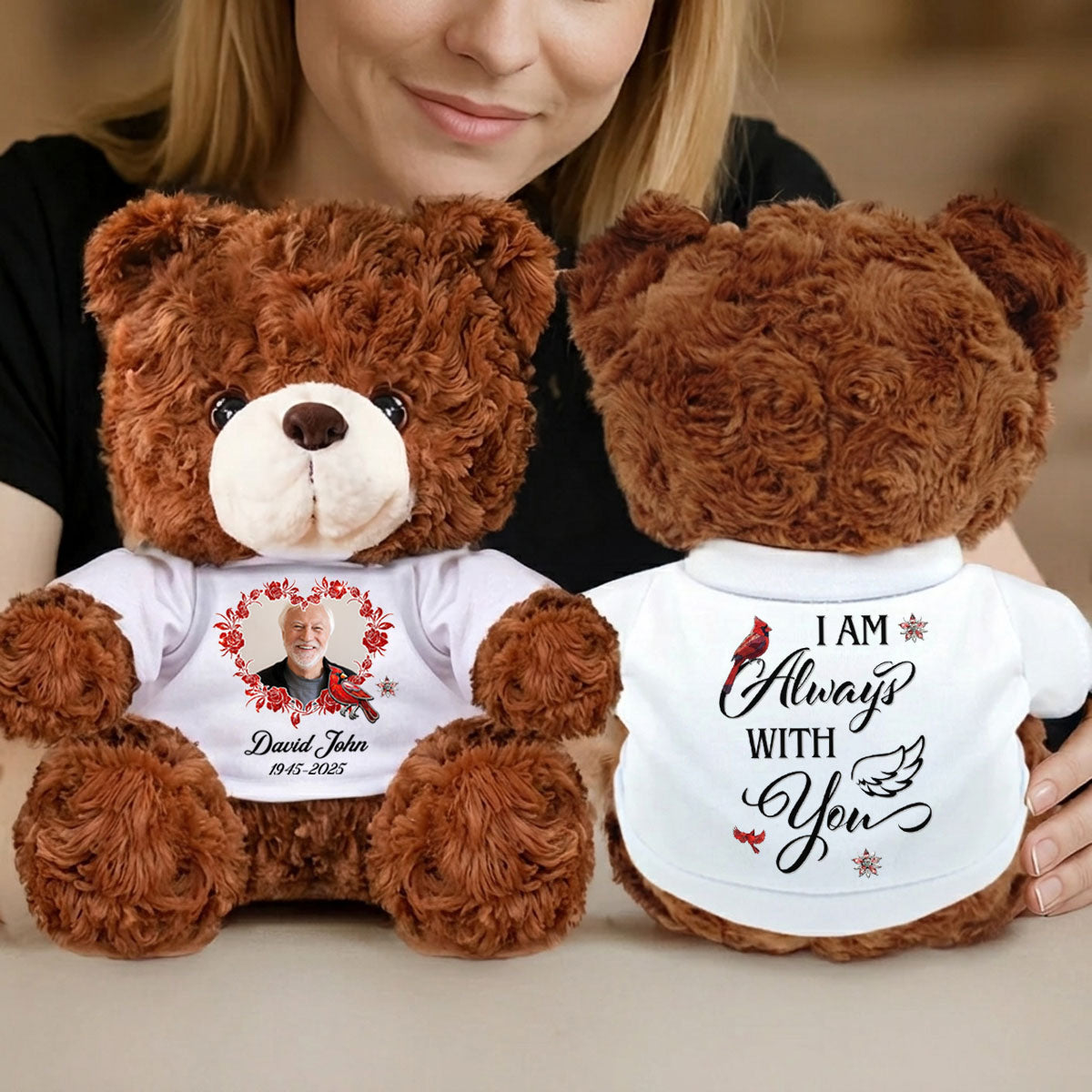 Heaven Is A Beautiful Place - Custom Name and Photo - Personalized Memorial Bear Plush