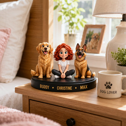 A Girl And Her Dogs - Personalized 3D Figurine - Gift For Dog Lovers