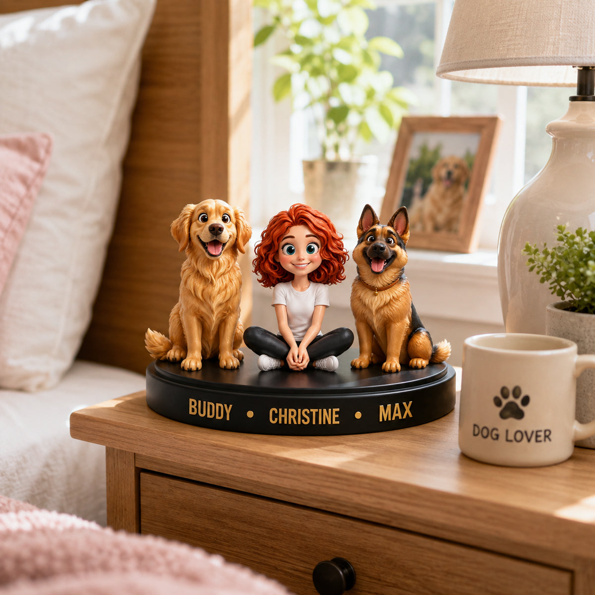 A Girl And Her Dogs - Personalized 3D Figurine - Gift For Dog Lovers