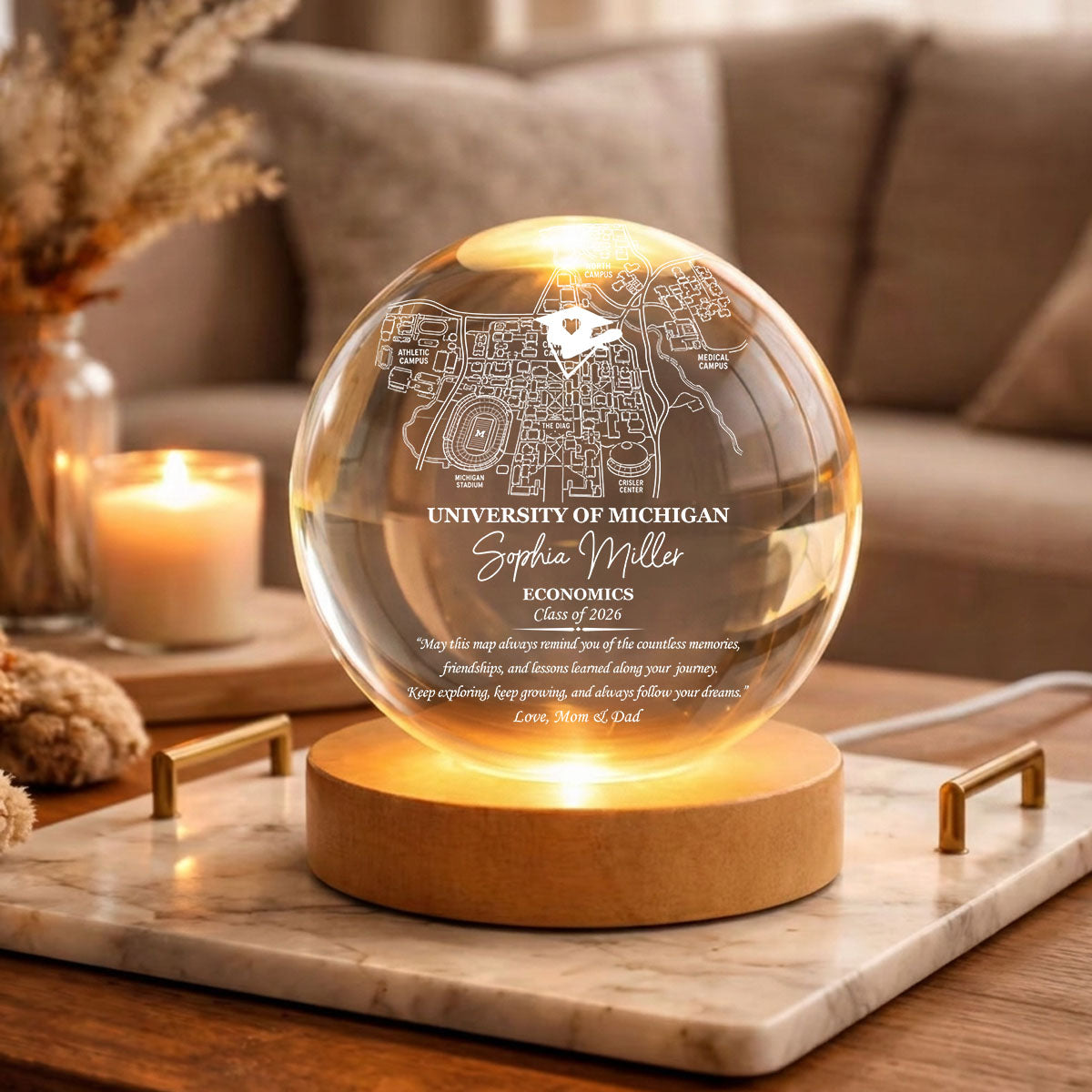 May This Map Always Reminds You - Personalized Map Crystal Ball LED Light For Graduates