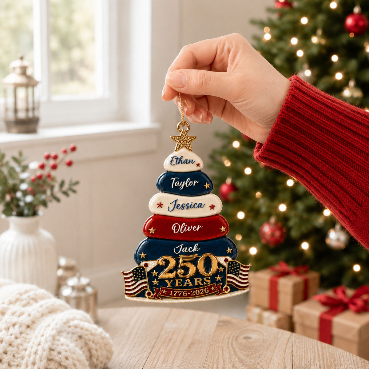 Stars And Stripes Christmas Together We Make A Family Tree - 250 Years Of Freedom Family Ornament - Real 3D Raised Ornament