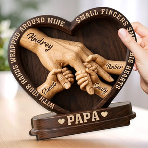 May Outgrow Your Lap, But Never your hand Custom 2-Layered Wooden Plaque - Personalized Father's Day Birthday Gifts For Dad, Grandpa - Crafted With Love