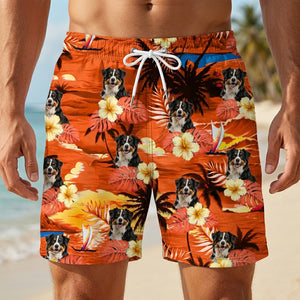 Custom Photo Tropical Hawaiian Aloha Men Beach Shorts - Personalized Summer Vacation And Travel Gifts For Family, Dog Cat Lovers