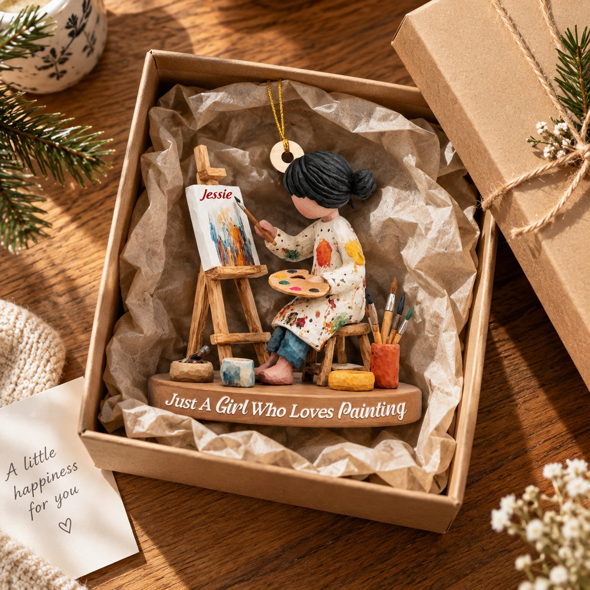 Personalized Artist Christmas Ornament, Girl Who Loves Painting Drawing Gift