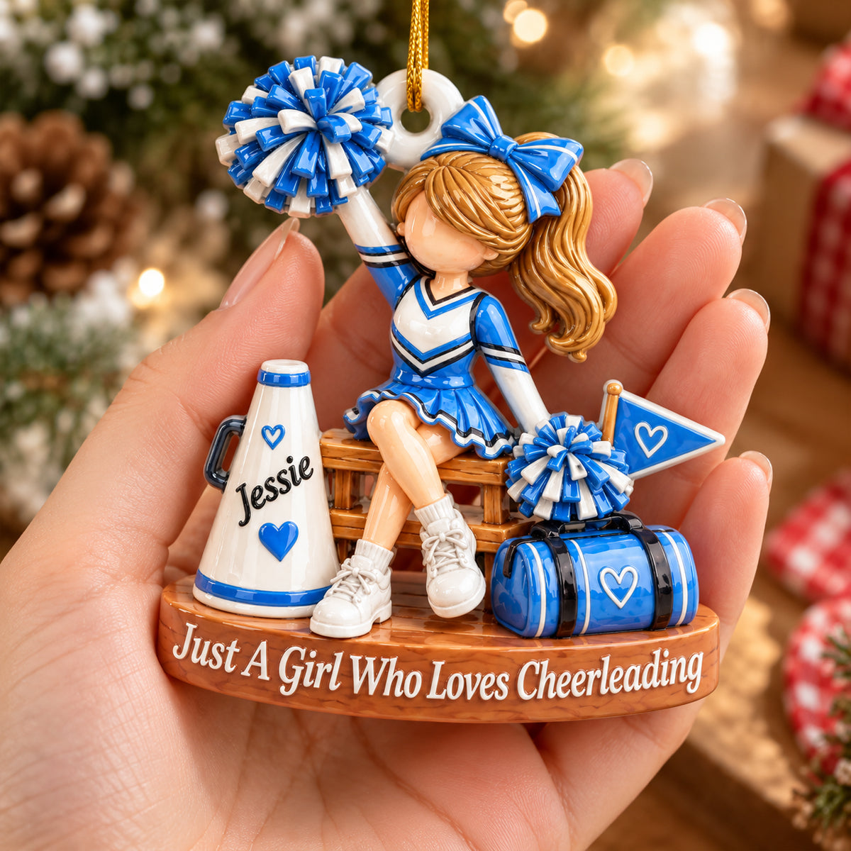 Personalized Cheerleader Ornament, Custom Name Cheer Gift for Girl