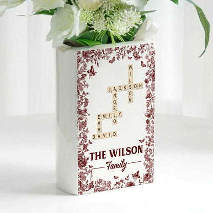 Custom Scrabble Family Crossword - Personalized Ceramic Book Vase