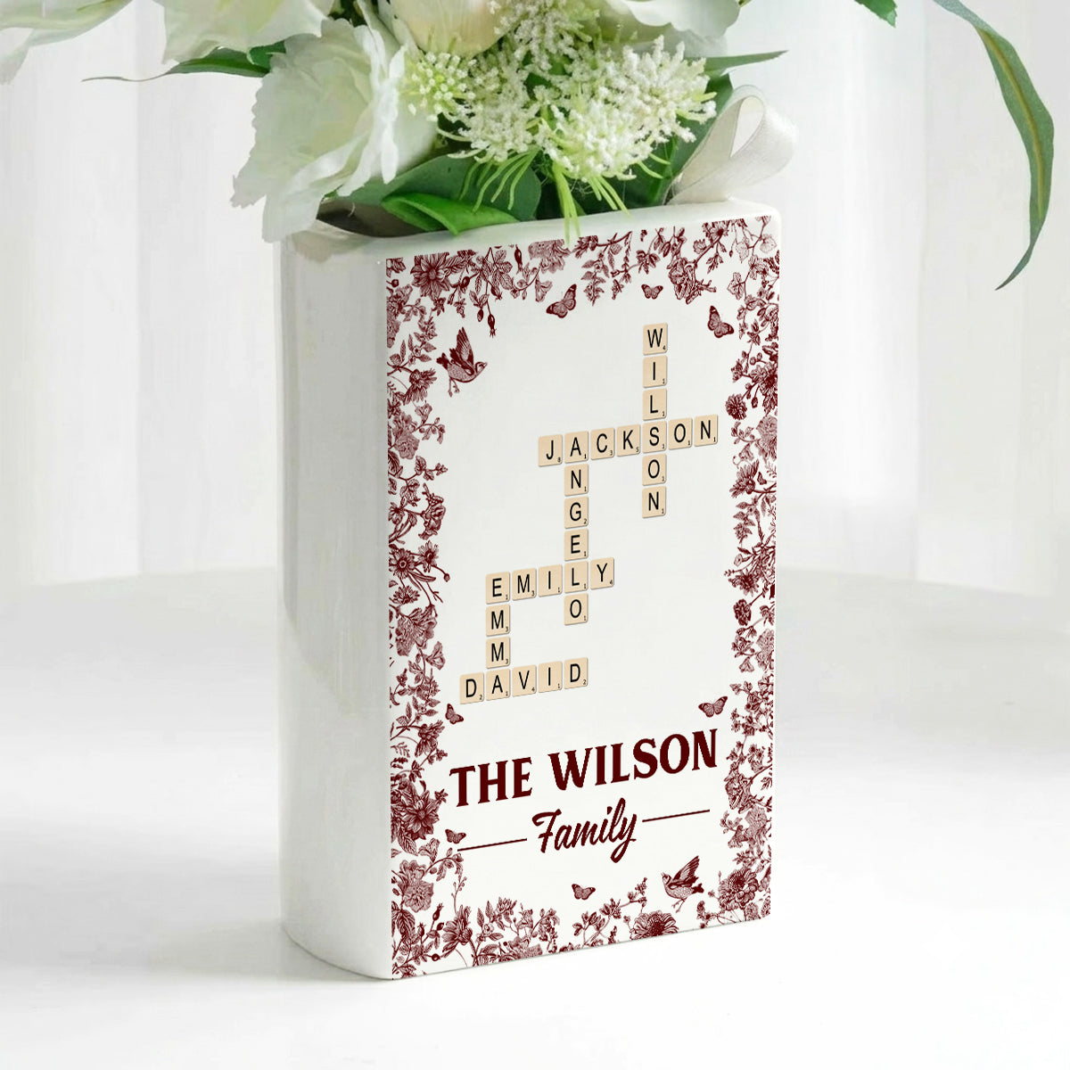 Custom Scrabble Family Crossword - Personalized Ceramic Book Vase