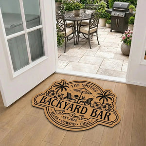 Welcome To Our Happy Place - Custom Poolside Shaped Doormat - Personalized Summer Vacation And Travel Gifts
