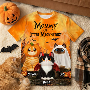 Mommy Daddy Of The Meownsters Cats - Personalized All Over Printed Shirt - Halloween Gift For Cat Lovers