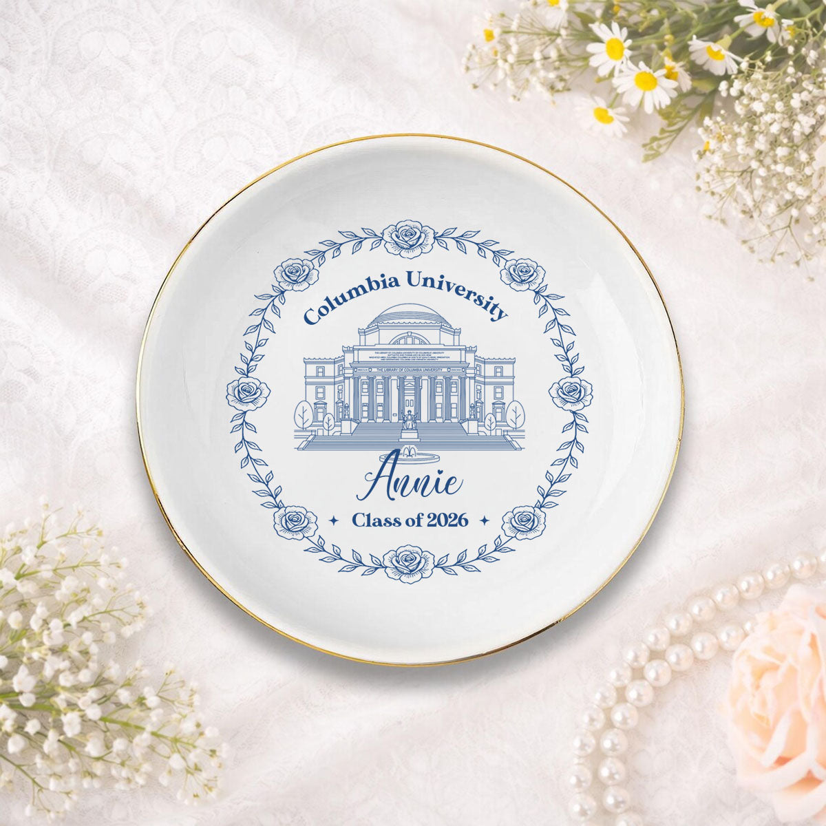 Personalized University College Jewery Plate, Graduation Ring Dish, Class of 2026 Graduation Gift for Daughter, Logo Ring Dish