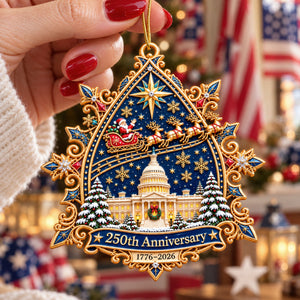 250Th Anniversary Santa Flying Over - Realistic 3D Ornament