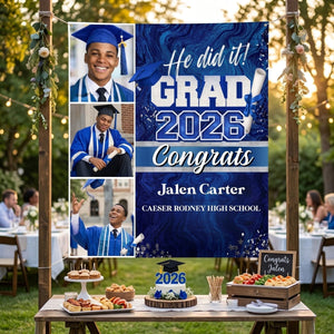 Graduation Flyer 2026 blue Graduation Backdrop Graduation Party Decor 2026, Party Backdrop Large Banner for Class, Graduation Tapestry Backdrop, Class of 2026 Photo Booth Backdrop