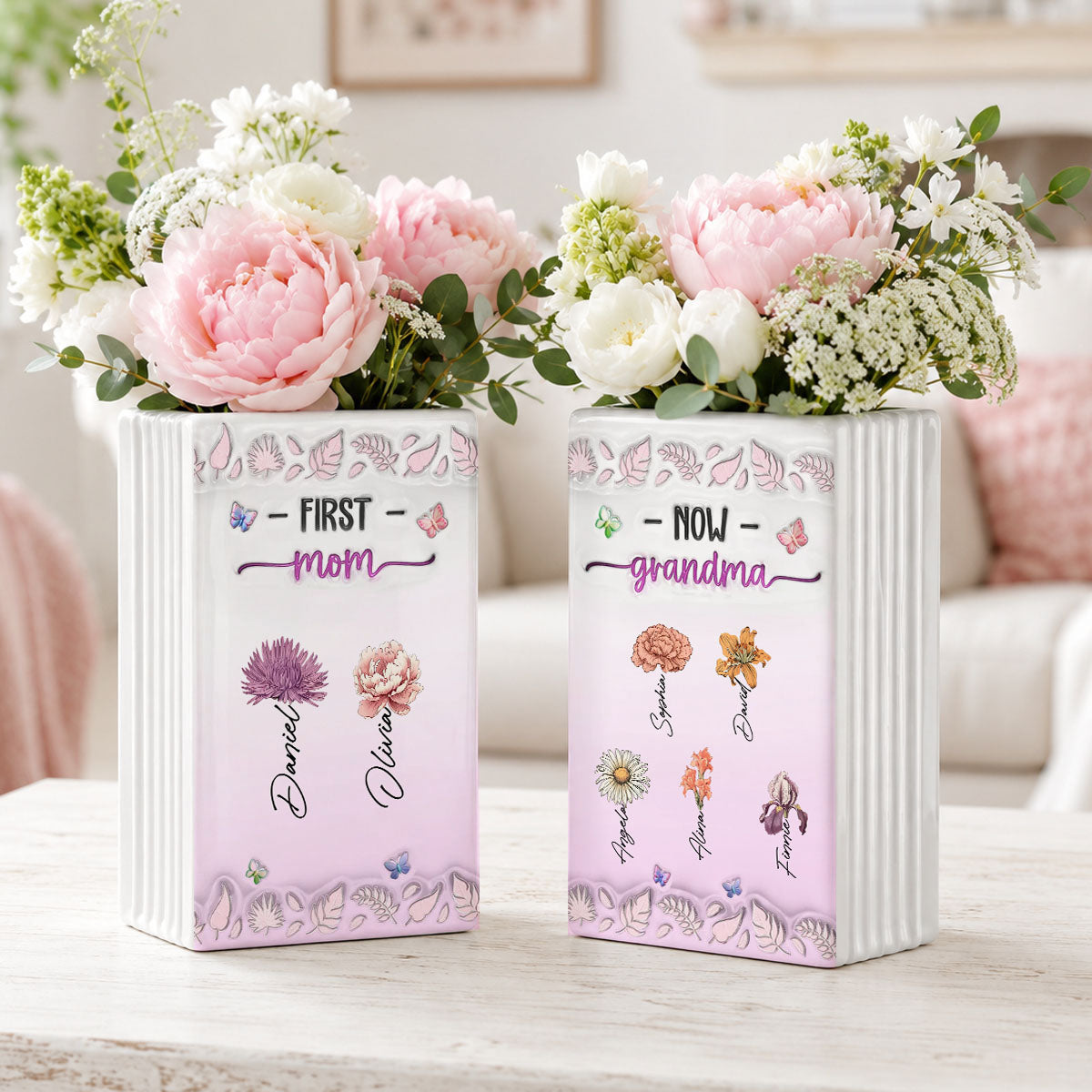 First Mom Now Nana Floral - Personalized Ceramic Book Vase