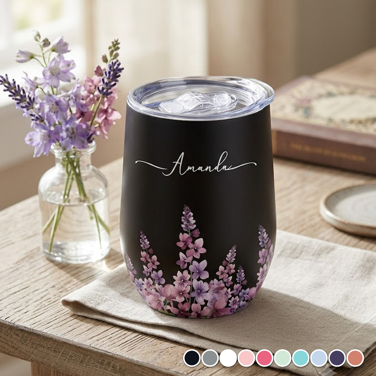 Birth Month Flower Watercolor Blooming In Love - Personalized Wine Tumbler
