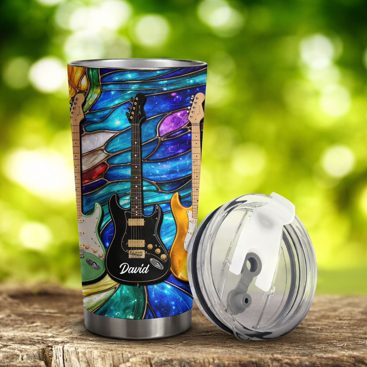 Personalized Guitar Tumbler, Custom Name Music Lover Gift, Stained Glass Guitar Art Cup, Gift for Guitar Player